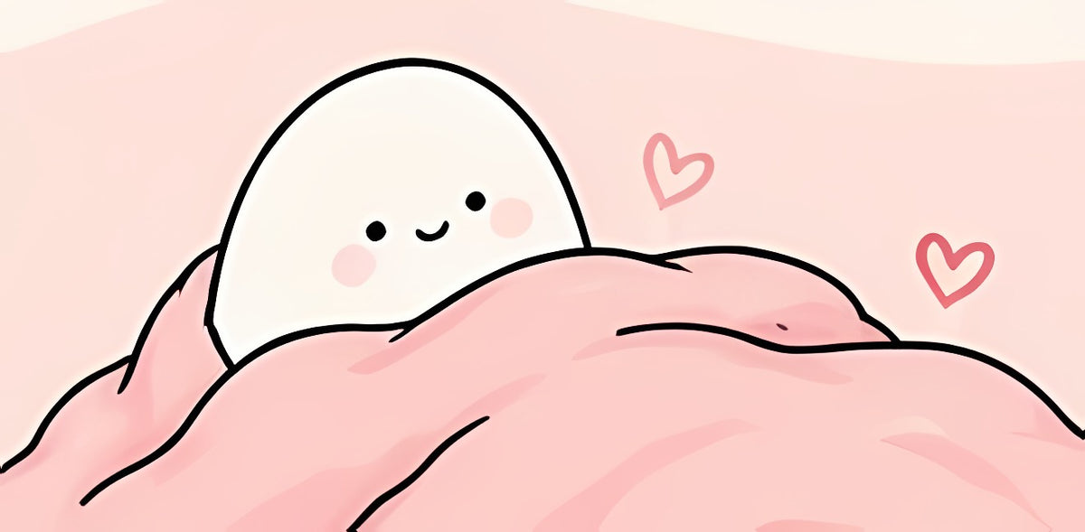 Carol illustrata che sbuca da una coperta rosa e saluta